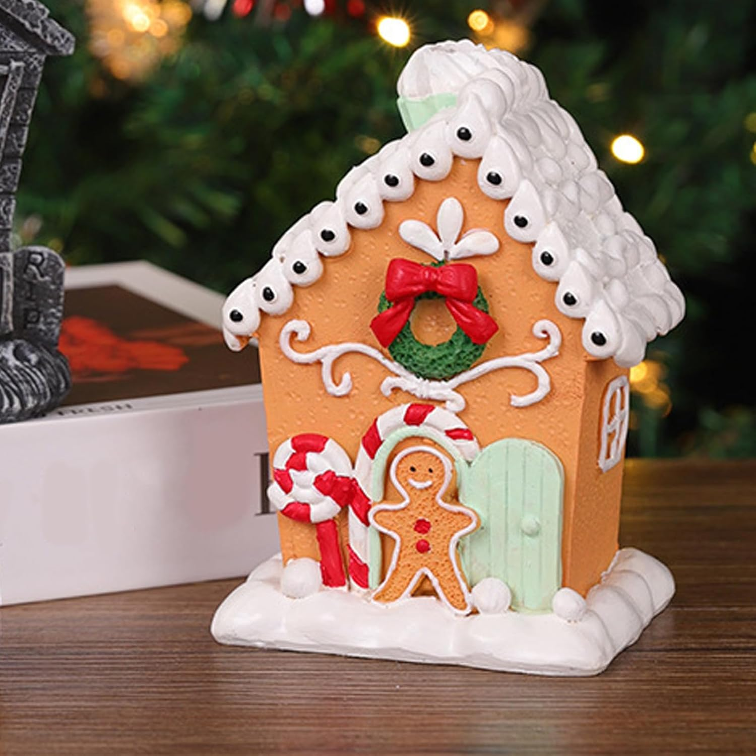 Christmas Gingerbread House, Exquisite Christmas Collectible Buildings Gingerbread House Village Cookies, Crafted Resin Tabletop Decoration Gift Idea for Christmas Women Kids image number 3