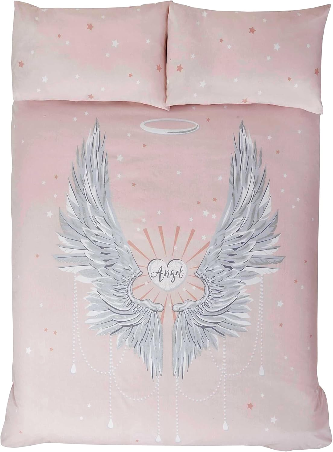 Rapport Women'S ANGELW BLSH Angel Wings Glitter Stars King Duvet Quilt Cover Bedding Set Blush, Pink
