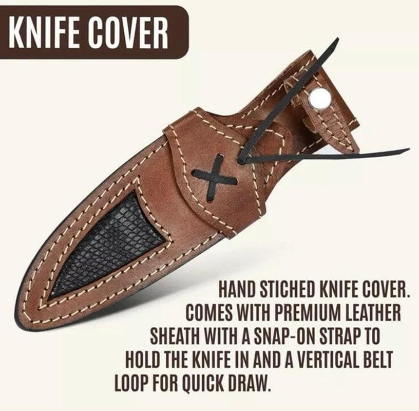 Handmade Carbon Steel Knife - Fixed Blade Full Tang Camping Knife - Hunting Bushcraft Knife with Leather Sheath - Utility Outdoor Knives - Scandinavian Sharpening Camp Knife image number 5