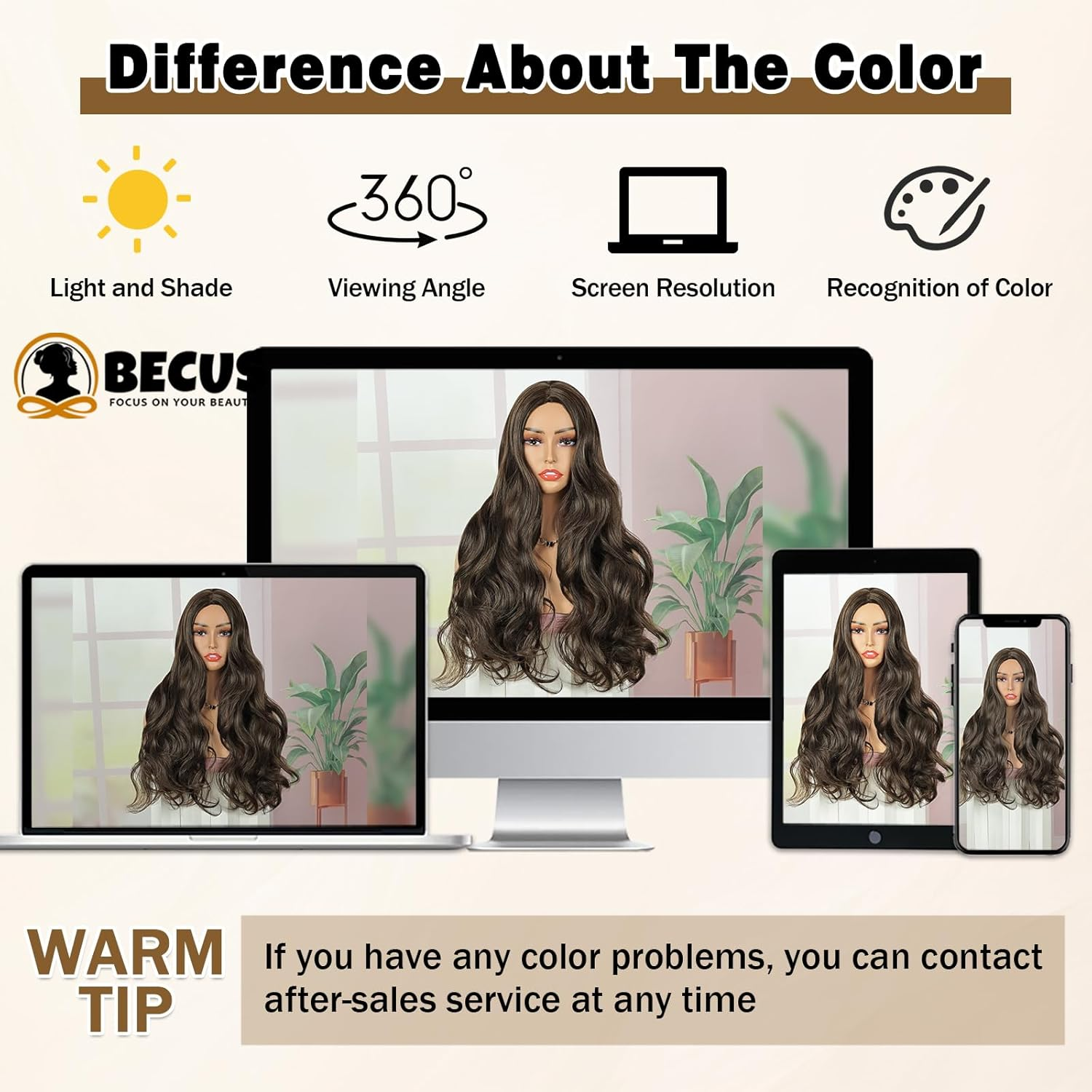 BECUS 24 Inch Long Brown Wigs for Women Middle Parted Wavy Natural Synthetic Curly Hair Wig - Black image number 2