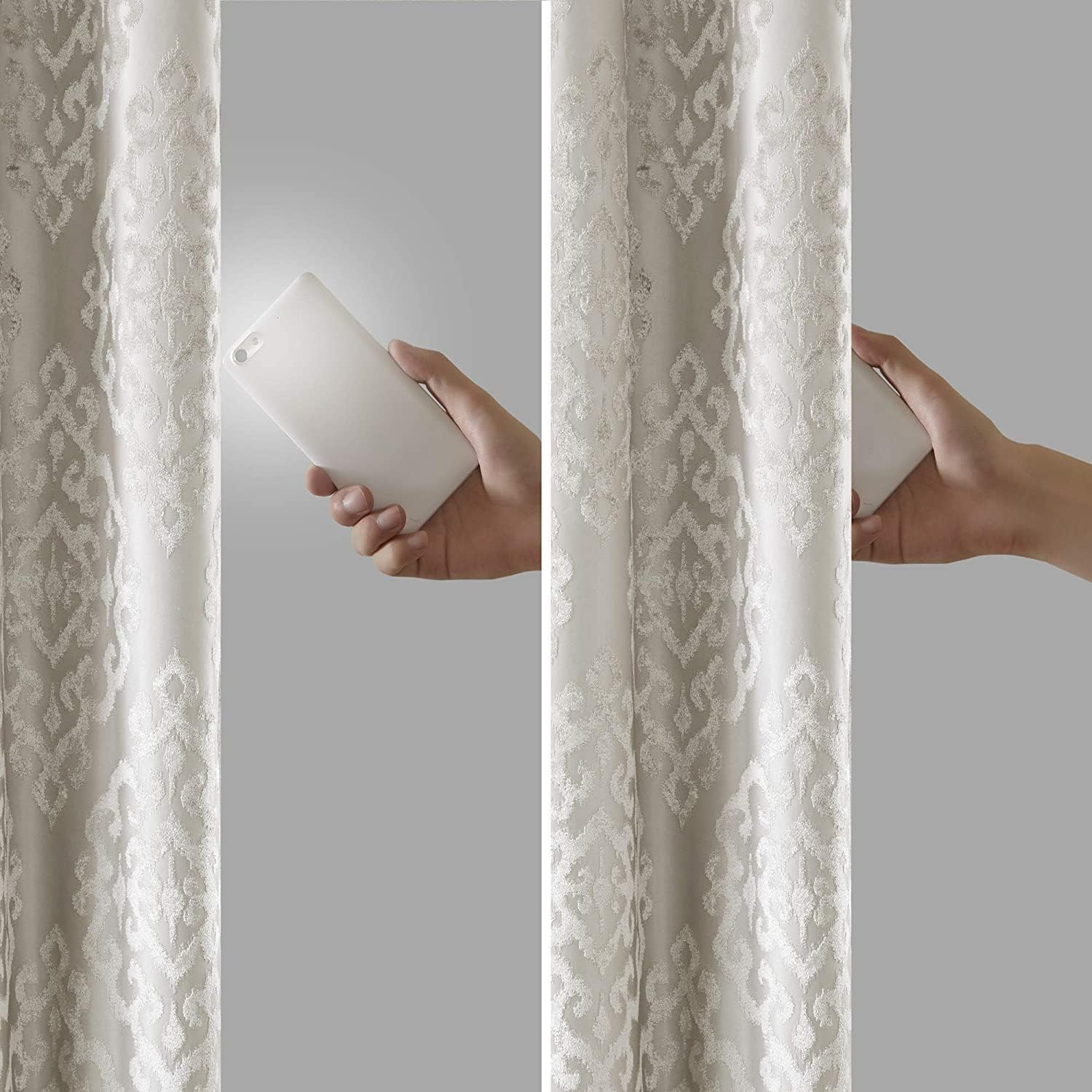 Sun Smart Mirage 100% Total Blackout Single Window Curtain, Knitted Jacquard Damask Room Darkening Curtain Panel with Grommet Top, 50 X 108 In, Silver image number 5