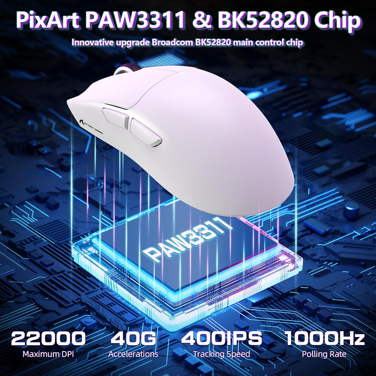 MAMBASNAKE Attack Shark X11SE Lightweight Wireless Gaming Mouse, Tri-Mode 2.4G/USB-C Wired/Bt, 22K DPI, PAW3311 Optical Sensor, 59G, 5 Programmable Buttons, 300Mah Battery for Pc/Mac(White) image number 3