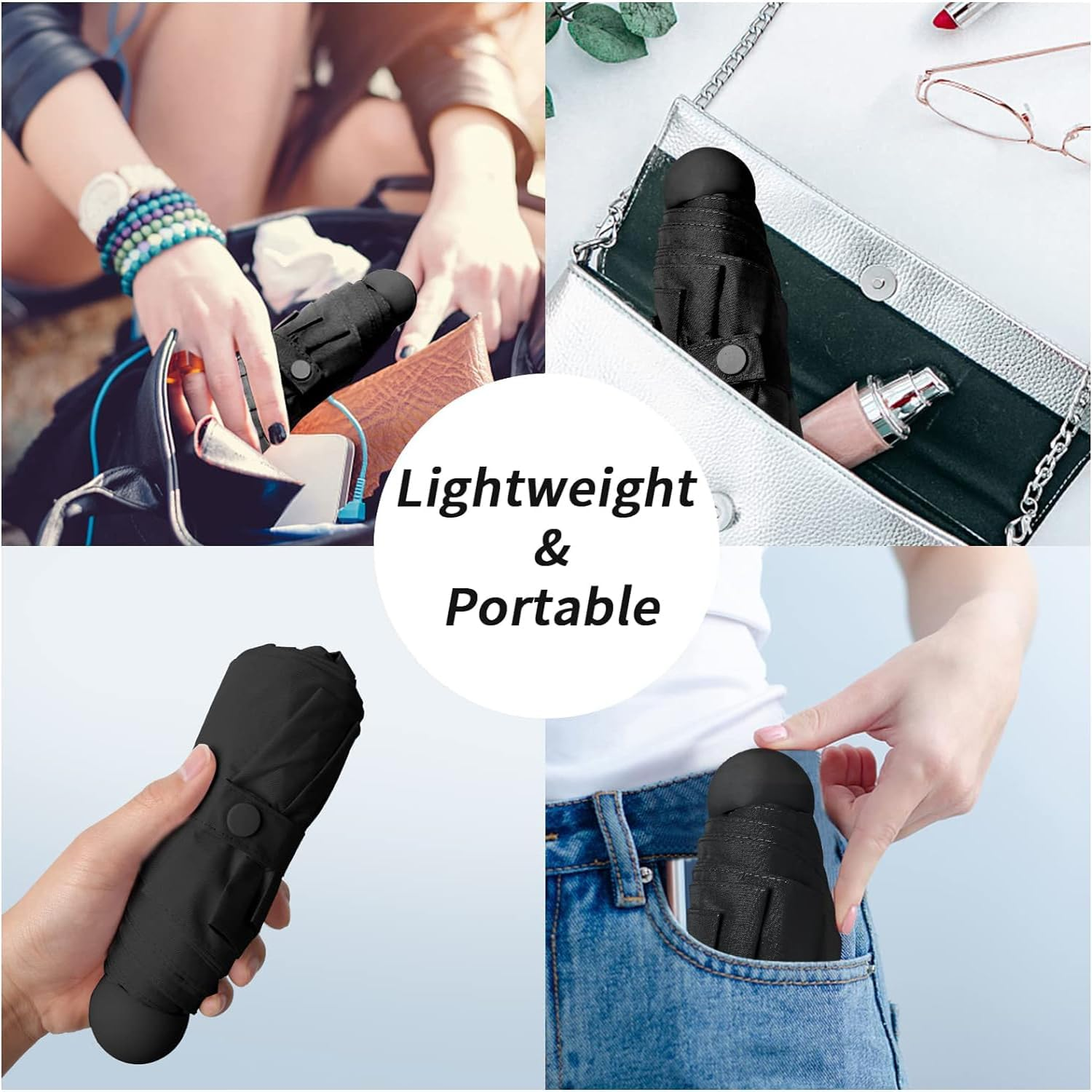 DOFOWOT Mini Travel Umbrella Windproof, UV Folding Umbrellas Compact Portable for Sun Rain(8 Ribs)