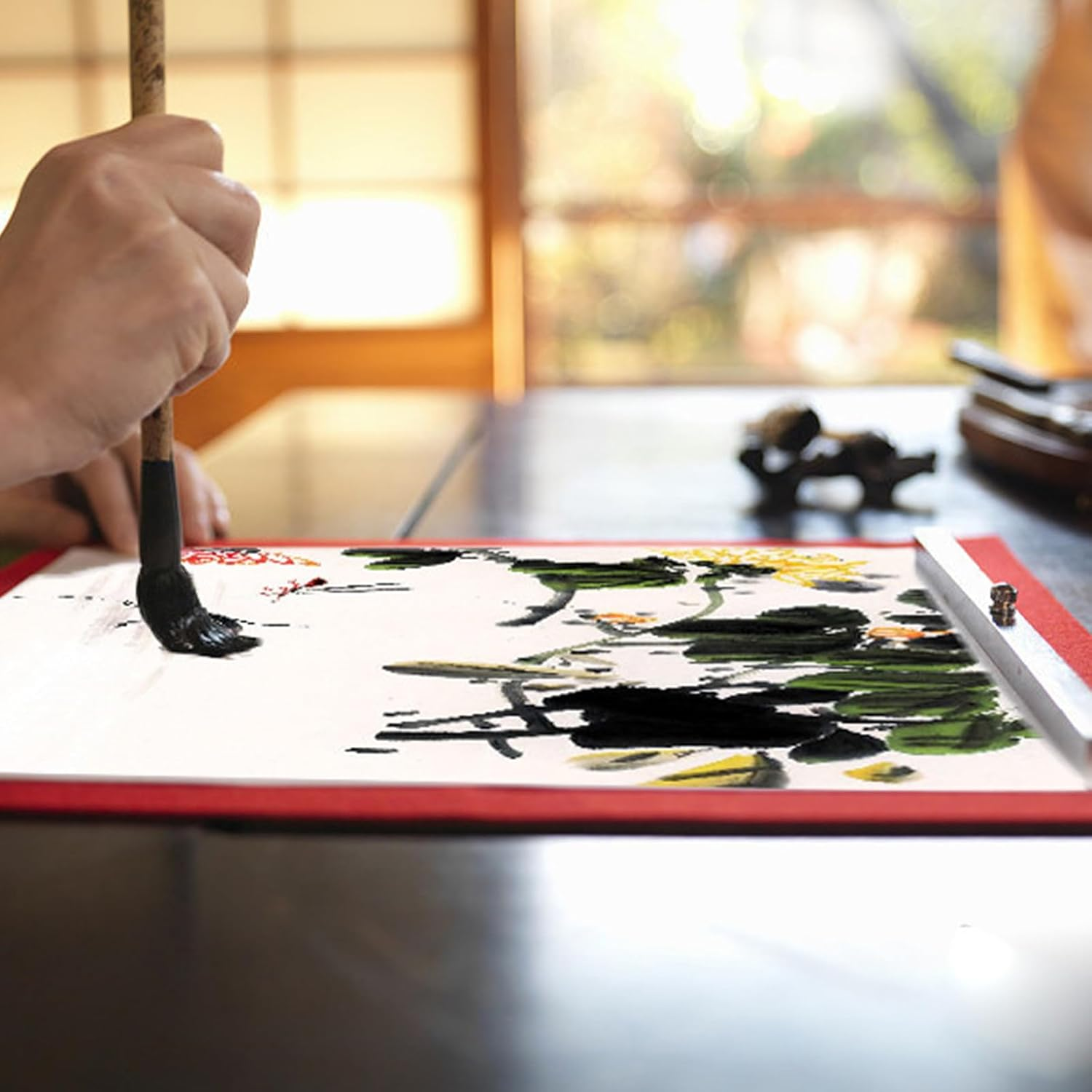 15 Piece Chinese Calligraphy Brush Set with Roll-Up Bamboo Holder, Professional Sumi Brushes Different Sizes Writing Brush for Watercolor Ink Painting Drawing Art Supplies (Burlywood) image number 6