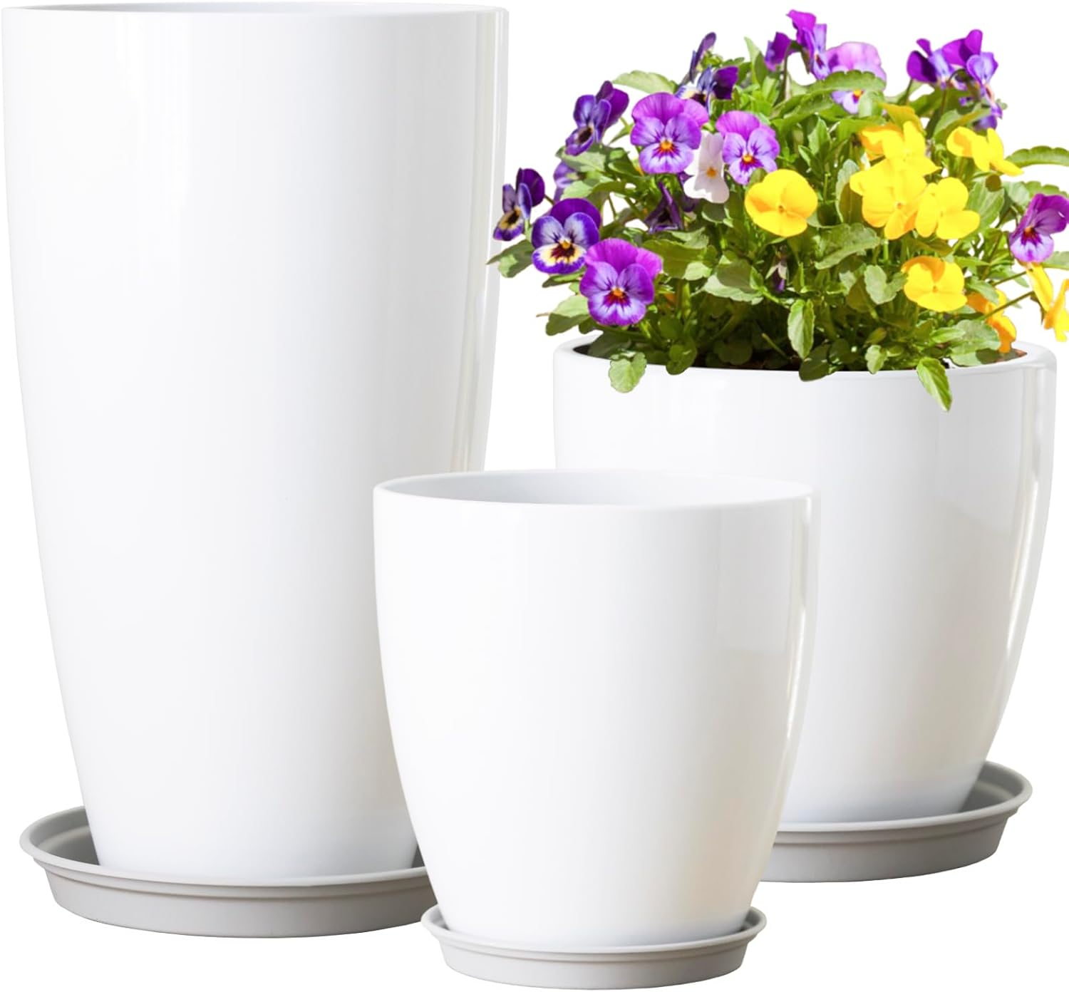 Tall Plant Pots Cement Grey Finish Unbreakable Flower Pot with Drainage Holes&Tray 11+12+21Inch H Planters for Garden Patio Indoor Outdoor Plants Modern D&eacute;cor for Tall Plants Plant Lovers'S Gift image number 2