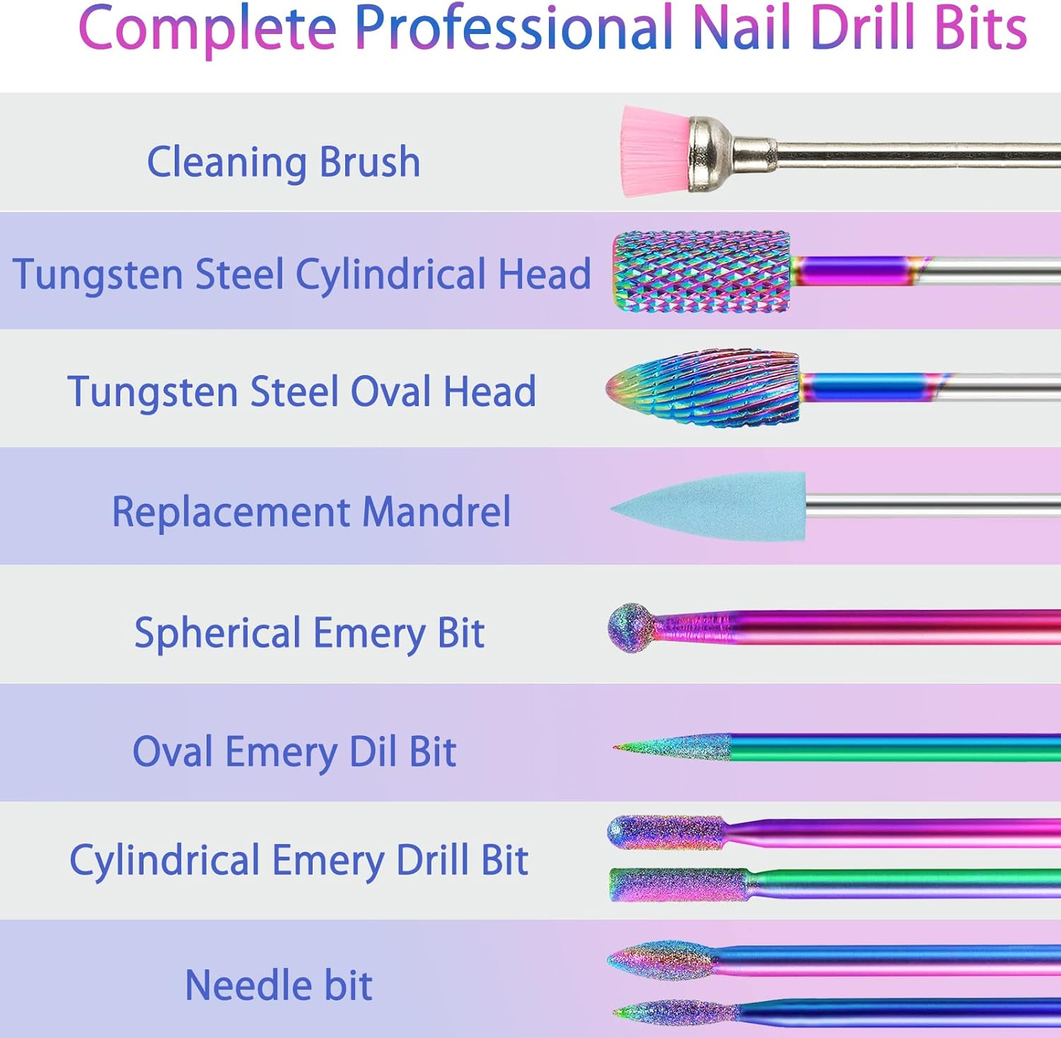 BQAN Nail Drill Bits, 10Pcs 3/32 in Carbide Professional Drill Bit Set for Nail Tech, Remove Acrylic Gel Nails, Manicure with 75Pcs File Sanding Bands (#80#120#180 Grits) - 17Pcs image number 6