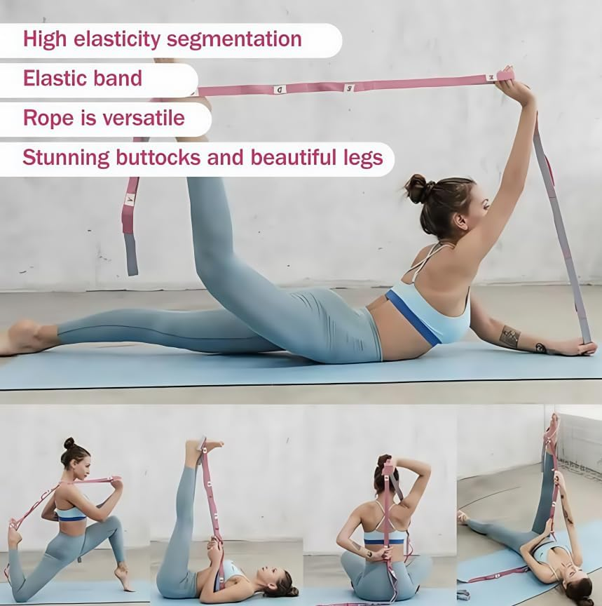 Multi-Loop Elastic Yoga Stretch Strap, 2Pcs Elastic Stretching Strap with Adjustable 10 Loops,Leg Exercise Equipment Stretching Strap with Loops image number 2