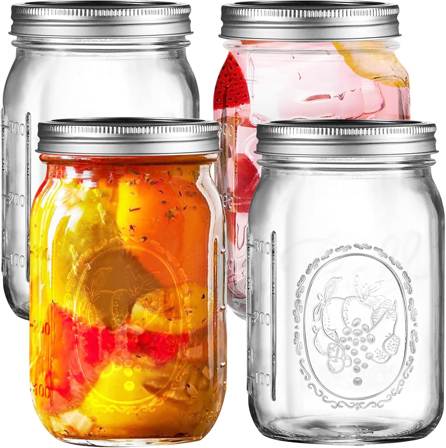 Mason Jars Set,Regular Mouth Spice Jar with Airtight Lids - Thicken Seasoning Spice Containers for Kitchen Organization and Storage (4 * 32Oz)