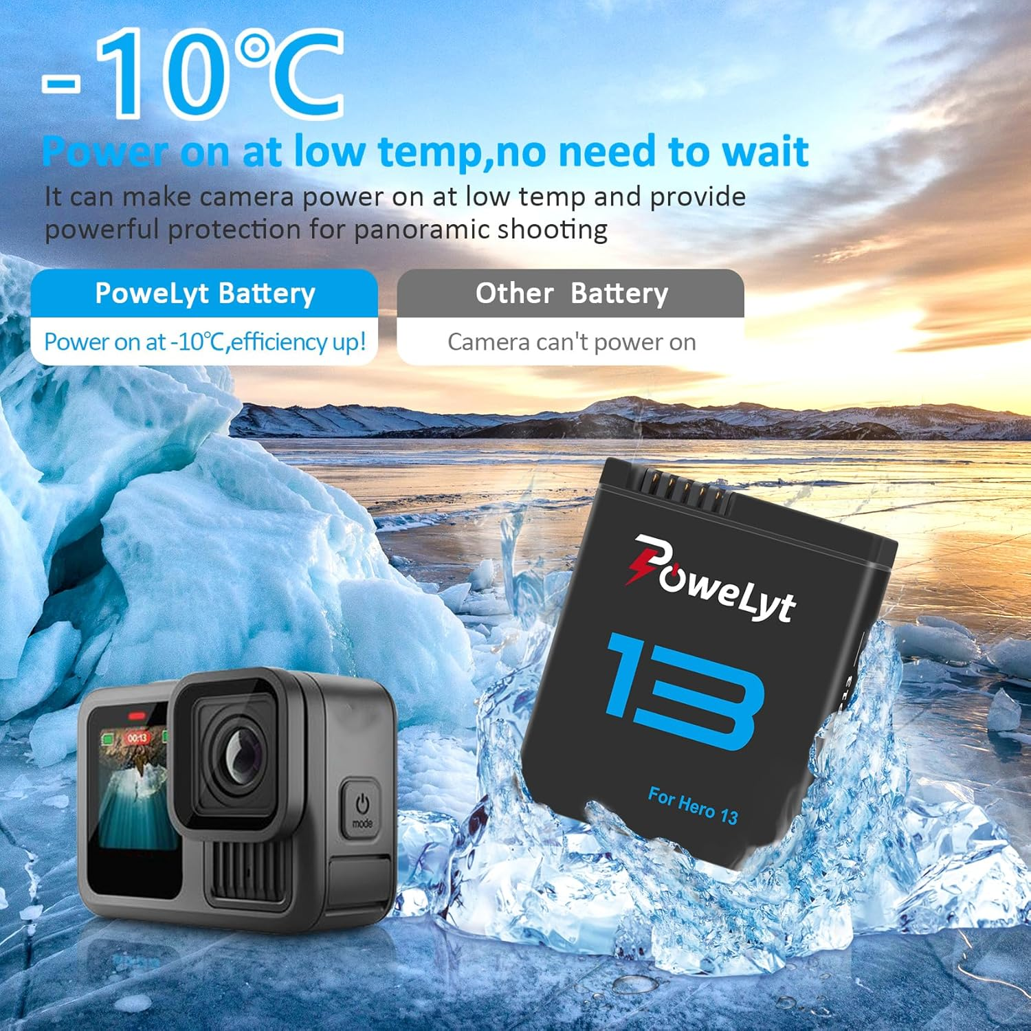 2-Pack Hero 13 Batteries 2100Mah Rechargeable Enduro Battery Supports up to 180 Minutes of Battery Life Fully Compatible with Hero 13 Black image number 1