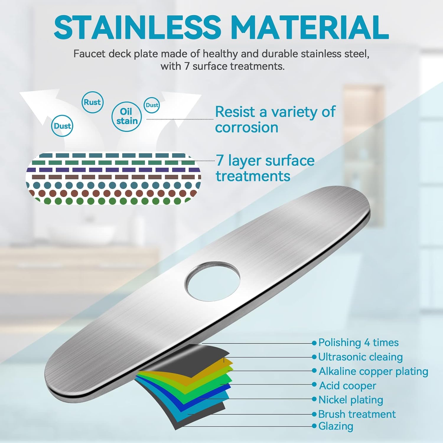 Kitchen Sink Faucet Hole Cover, Deck Plate Escutcheon for Kitchen Faucet- 10 in Sink Hole Cover, Plumbing Cover Plates, 10" Deck Plate for Pull down Faucet: 304 Stainless Steel(Brushed Nickel)