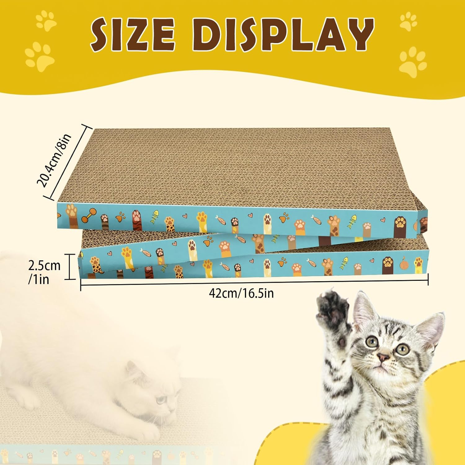Cardboard Cat Scratcher 3 Pack Refill Reversible Cat Scratching Pad Durable Cat Scratchers for Indoor Cats Kitten to Protect the Furniture (Cat Paws) image number 6