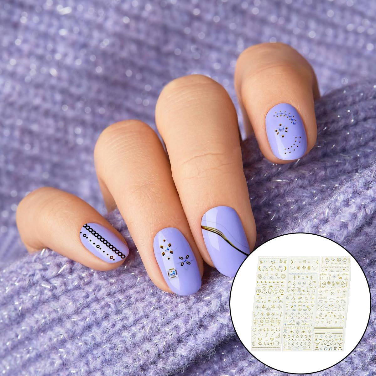 WELANE Nail Art Stickers, 30 Sheets 3D Self Adhesive Elegant Nail Decals for Women Girls Nail Art Decorations (Gold & White) image number 3