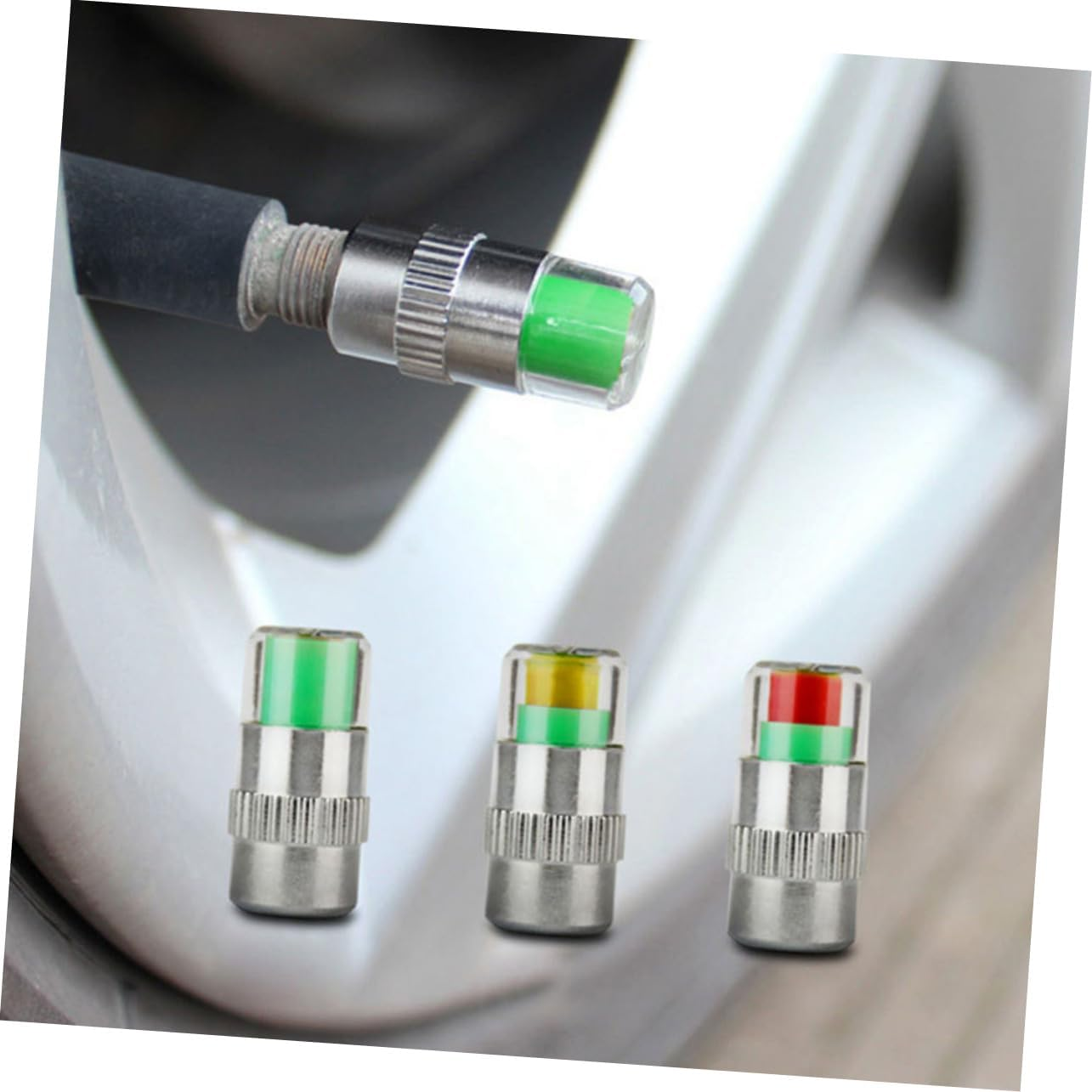 MUCKLILY 4Pcs Car Auto Tire Monitor Dust Pressure Indicator Sensor Eyes Alert for Automotive Tyres Wheels Tyre Valve Caps for Tpms Pressure Monitoring System image number 5