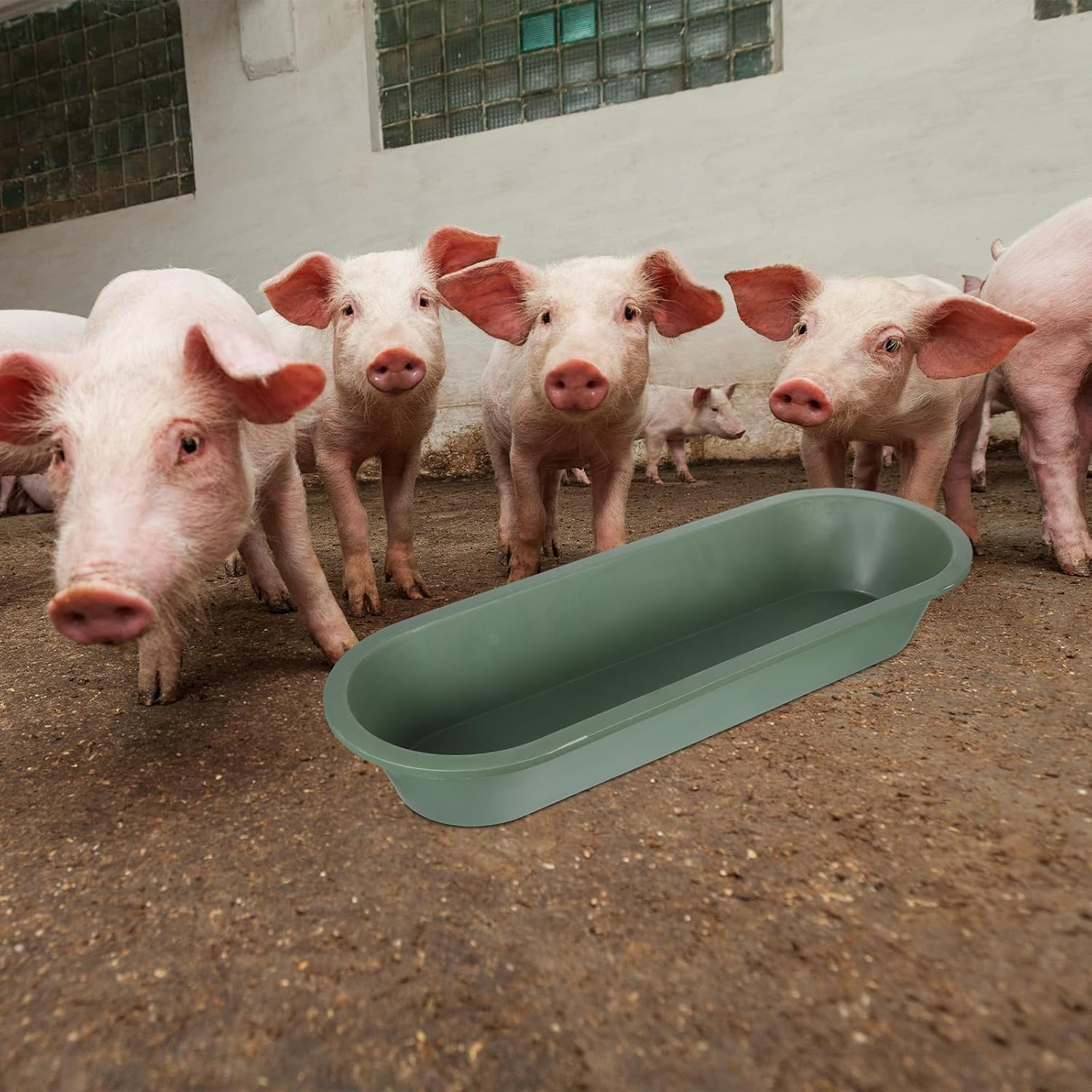 Milisten Feeding Trough: Heavy-Duty Oval Livestock Feed and Water Container - Thickened Plastic Feeder for Pigs, Goats, Sheep, Cows, Chickens, Ducks, Olive Green image number 6