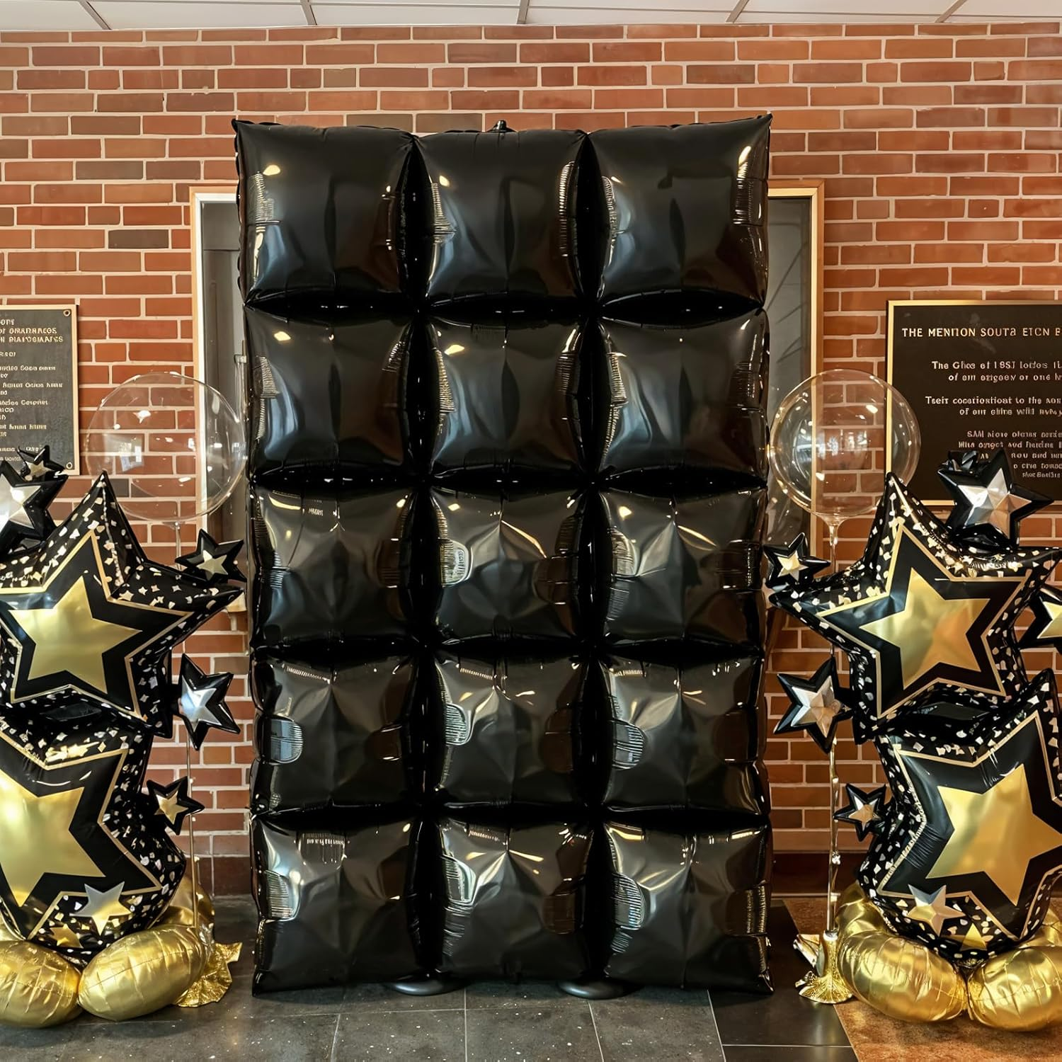 Square Foil Balloon Wall, 25Pcs Double Sided Balloon Backdrop Helium Mylar Balloon Tunnel Arch Garland Kit for Birthday Bridal Anniversary Baby Shower Party Decorations (Black Gold)