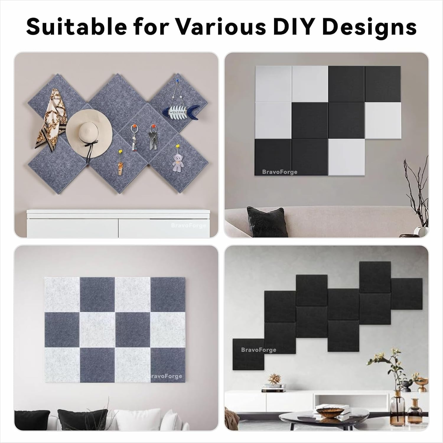 Large Felt Bulletin Board, 6 Pack 30 X 30 Cm Grey Pin Notice Board with 30 Pushpins and 36 Safe Removable Adhesive Tabs, Cork Boards Alternative, Felt Wall Tiles for Wall, Home, Office（Grey） image number 4