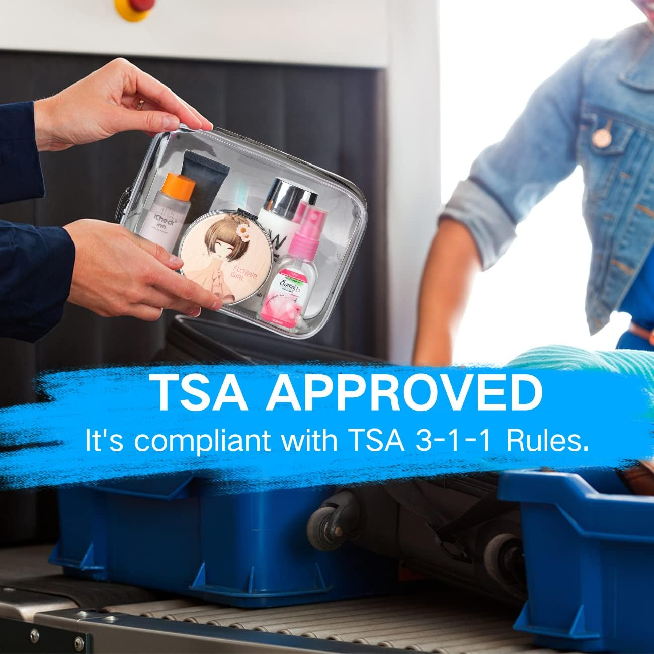 TSA Toiletry Bag, VASCHY 4 Pack Clear Makeup Bag Water Resistant Cosmetic Bag, Airline Carry on Travel Bag for Men and Women, Transparent Wash Bag, Black-Pink