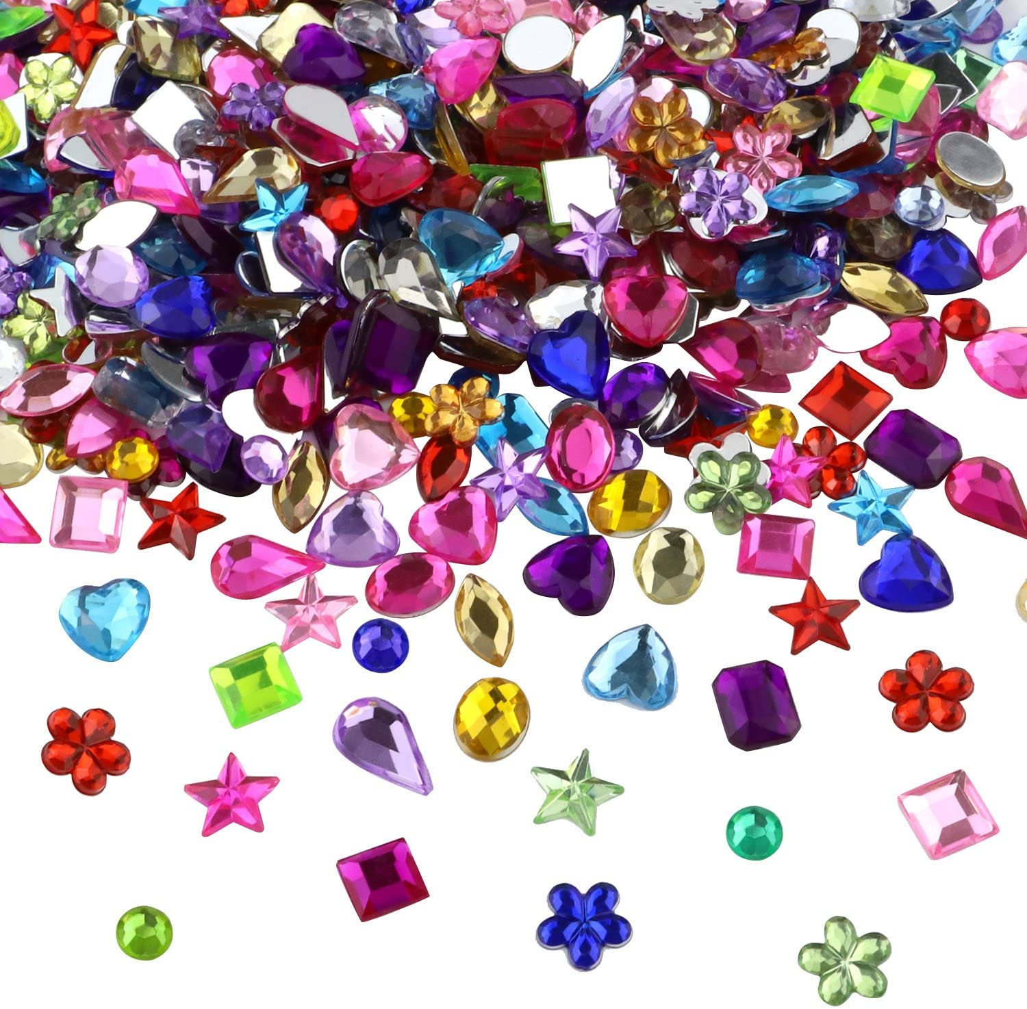 JPSOR 900 Pcs Gems Acrylic Flatback Rhinestones Gemstone Embellishments, 9 Shapes, 6-13Mm, with Tweezers and Bag image number 6