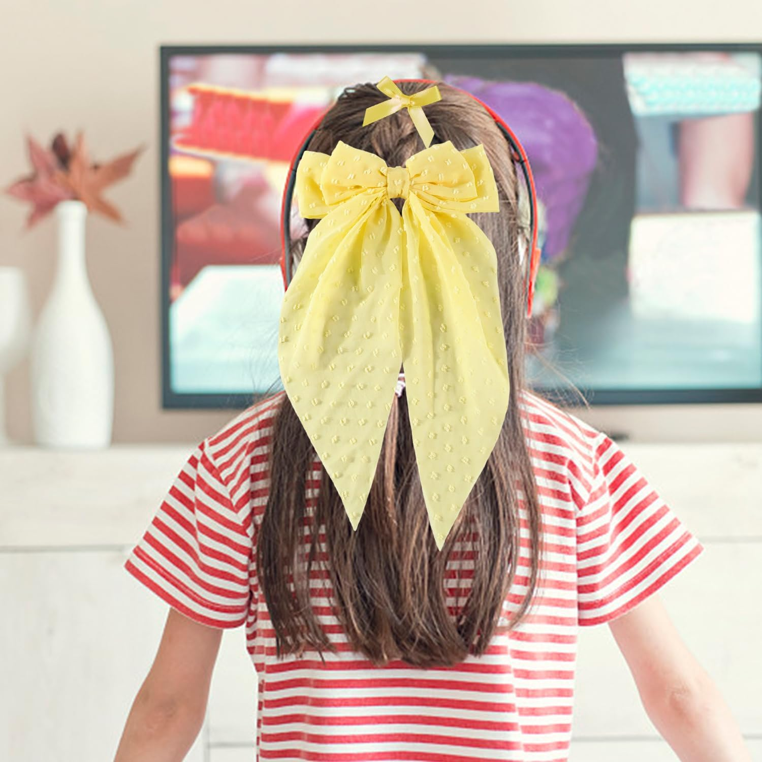 1 Large Polka Dot Hairpin, 1 Pair of Small Hair Pins with Bow and 1 Hair Ring, Retro Polka Dot Shape, Cute Hair Accessories with Large Bow, Hairpin for Clip-On Headwear for Women image number 4