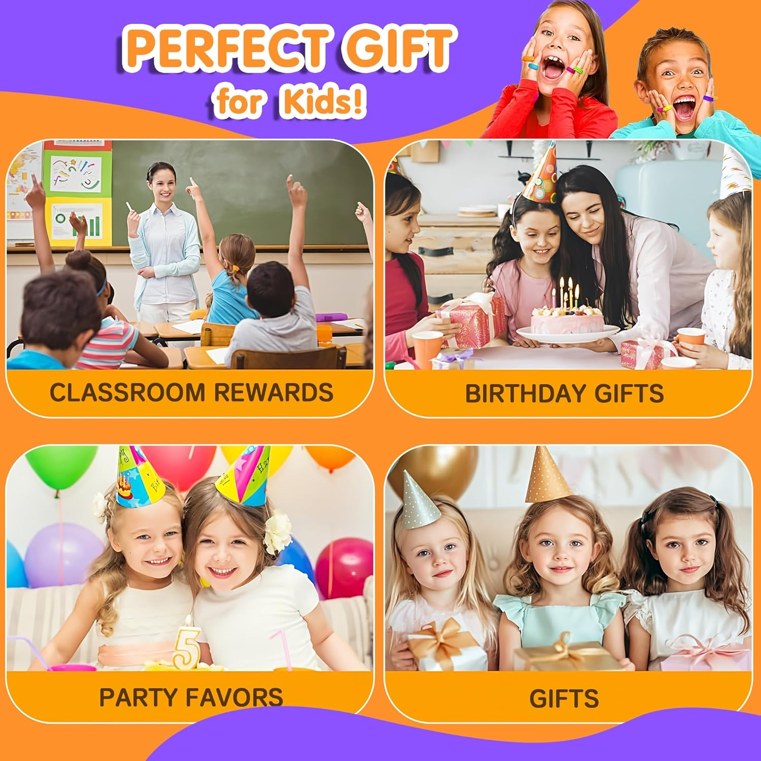 12 Pcs Fidget Toys Kids Sensory Rings - Calming down Spinner Rings for Kids, Anxiety Relief Toy, Fidgets for Classroom Prizes, Stocking Stuffers, Squish Sensory Toys for Autism, Fidgets School Office image number 5