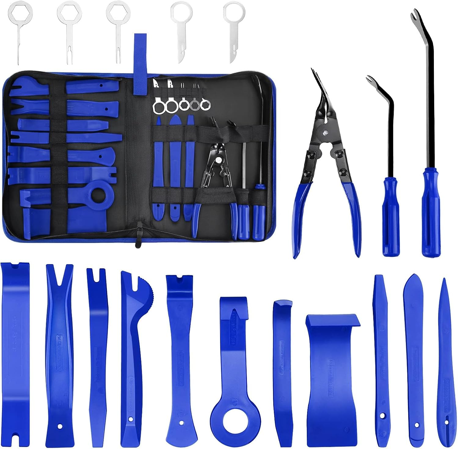 19 Pcs Trim Removal Tool, Auto Clip Pliers Fastener Terminal Remover Set, Plastic Pry Tool Kit for Car Panel/Dash/Door/Audio/Radio/Stereo with Storage Bag (Blue) image number 5