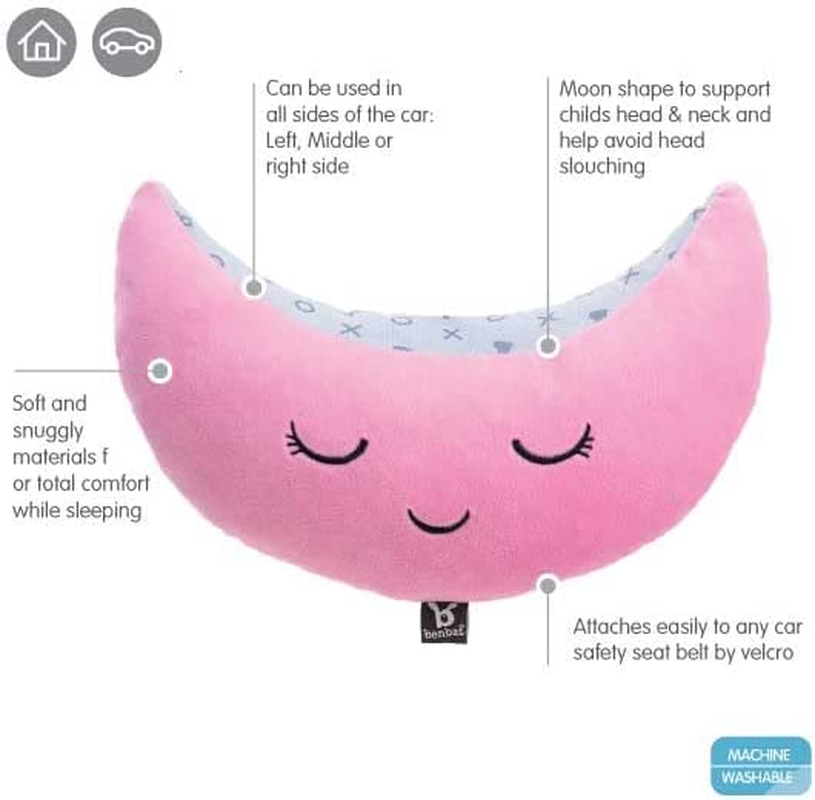 Benbat Mooni Seat Belt Head Support Travel Pillow for 4 Years and Above, Pink image number 1