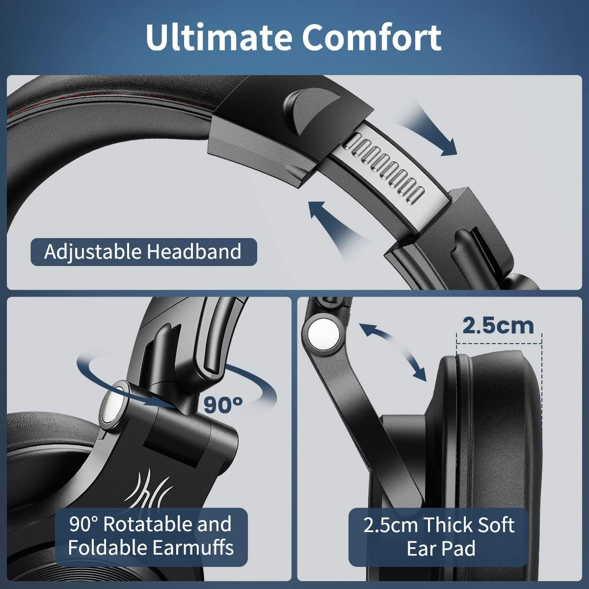 Oneodio A71 Hi-Res Studio Recording Headphones - Wired over Ear Headphones with Shareport, Monitoring Mixing Foldable Headset with Stereo Sound, 3.5/6.35MM Jack for PC Computer DJ Guitar-Black image number 4