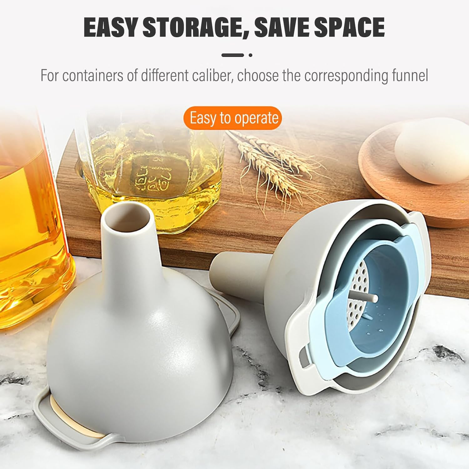 Taicols 4 Pcs Plastic Funnel, Kitchen Funnel with Detachable Strainer Filter, Large Wide Mouth Funnel with Strainer, 4 in 1 Kitchen Funnels for Filling Bottles, Stackable Funnels for Filling Bottles