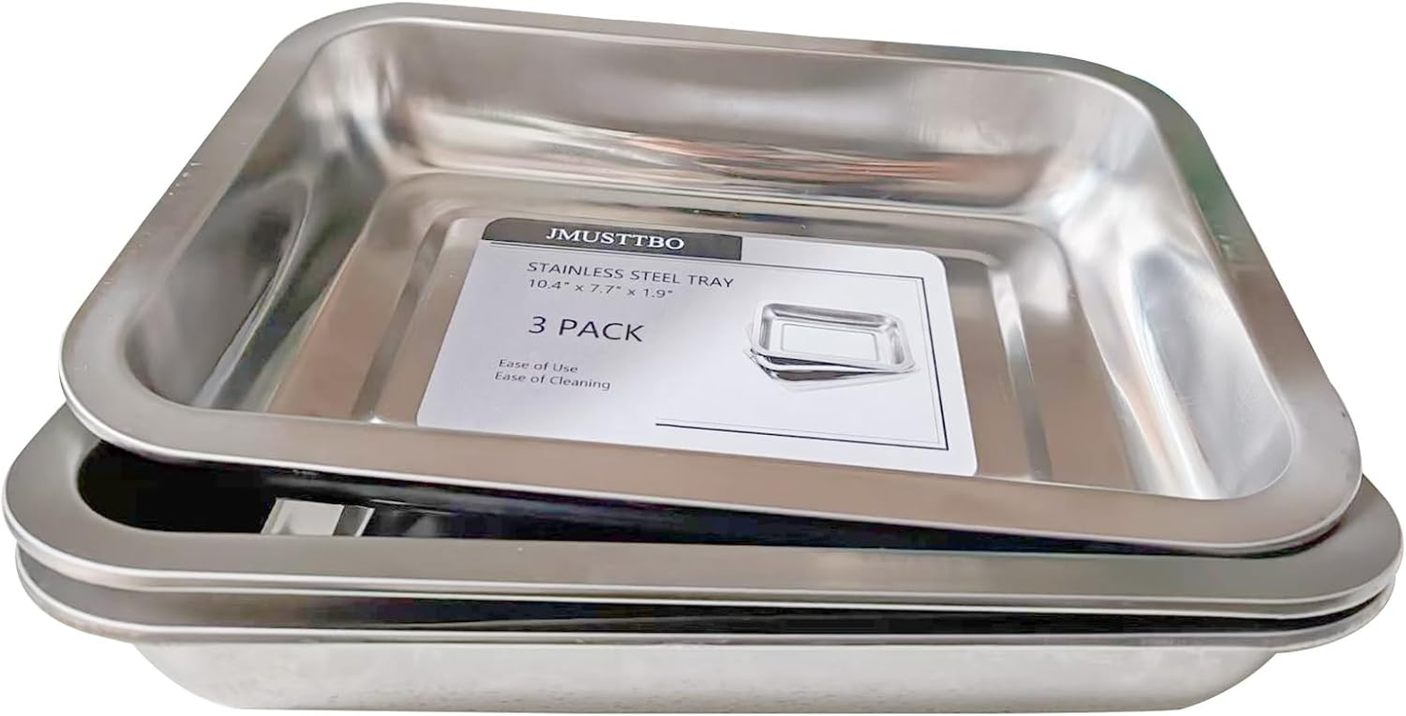 3Pcs Stainless Steel Breading Trays Set, Breading Dishes for Chicken Breasts, Marinating Meat and Prepping Meals (10.4"" X 7.7"" X 1.9""), Silver, BXGTP-20231224 image number 1