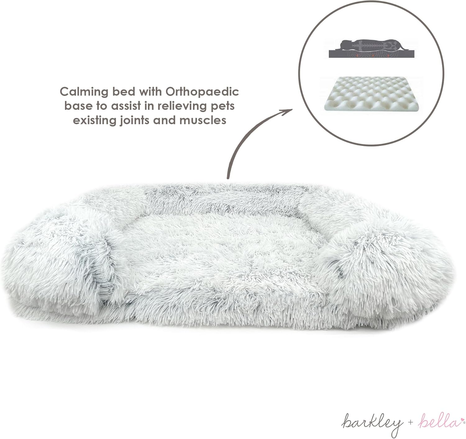 Barkley & Bella Dog Bed Bliss Calming Ortho Cocoon, Grey - Machine Washable, Dog Bed, Soft & Durable Long Thread Fur