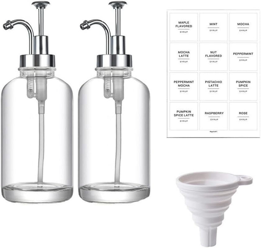 Coffee Syrup Dispenser for Coffee Bar, Coffee Pump Dispenser, Glass Syrup Bottle, Pump,16.9 Oz. 500 Ml,2 Piece Set, Gold Upgrade Pump (Silver) image number 1