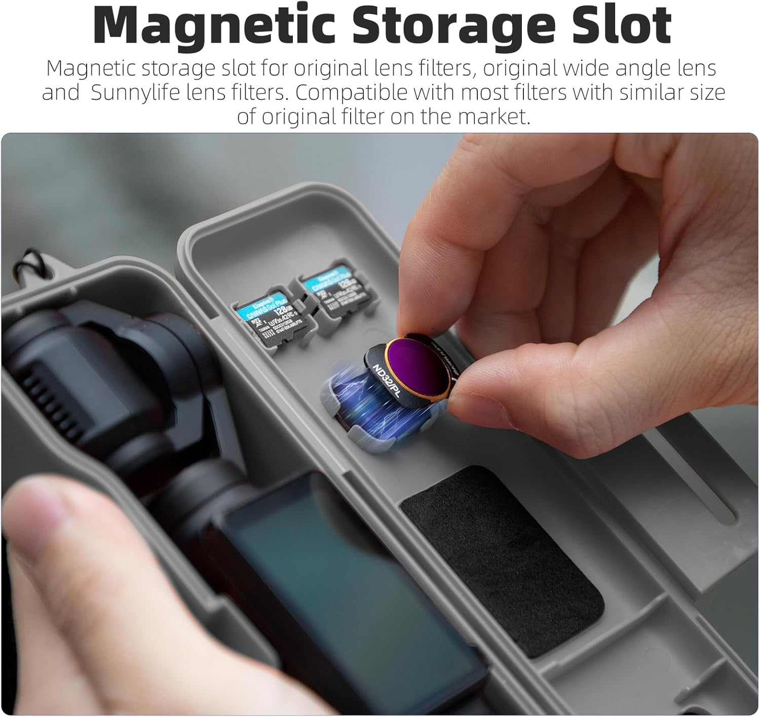 Travel Waterproof Case for DJI Osmo Pocket 3 Creator Combo Accessories, with 3 Magnetic Cpl/Nd Filter Storage Slots and 2 Storage Card Slots, with Wrist Strap (Orange) image number 5