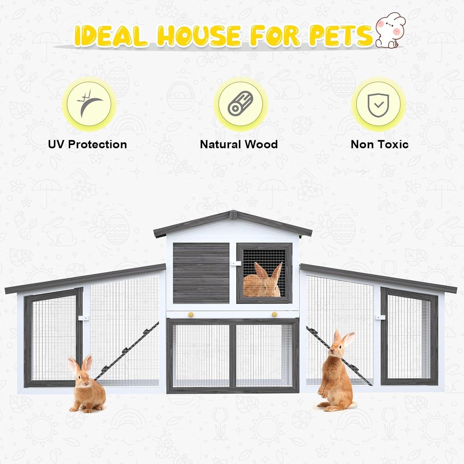 Oppsbuy Rabbit Hutch Chicken Coop Guinea Pig Cage Pet House for Small Animals 204X35X85Cm image number 2