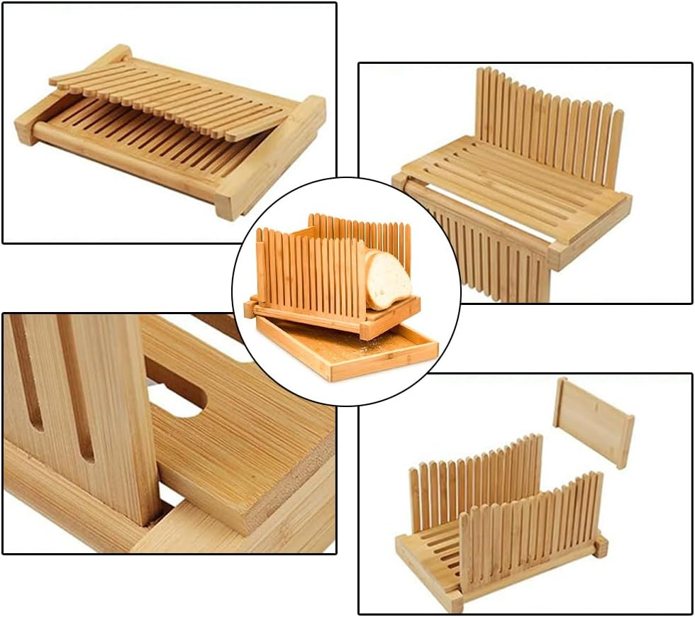 Wooden Bread Slicer, Toast Slice Container, Large Storage Bread Slicer, Folding Bread Cut Board,With Crumb Tray,Compact Cutting Supplies,For Homemade Bread, Bagels, Cakes image number 6