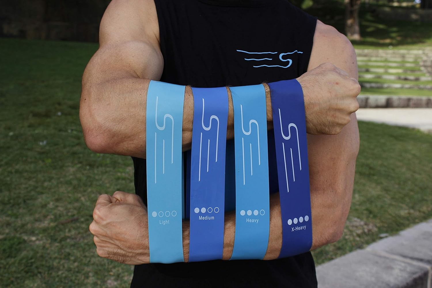 Resistance Loop Exercise Workout Bands - for Athlete Training, Glutes, Legs and Butt, Pilates & Yoga Bands - Set of 4 + Carry Bag - by Uptospeed image number 1