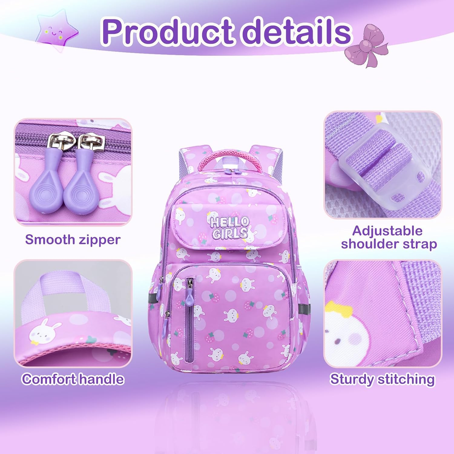 Kids Backpack Cute School Bookbag for Girls Kawaii Printed Schoolbag Elementary Lightweight Backpack image number 5
