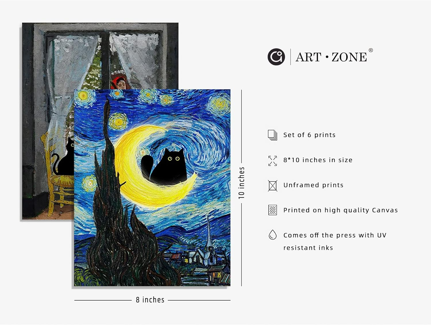 Cat Decor Poster Canvas Prints 8X10 Unframed Set of 6 Funny Posters Van Gogh Canvas Wall Art Prints Bathroom Wall Art Decor image number 2