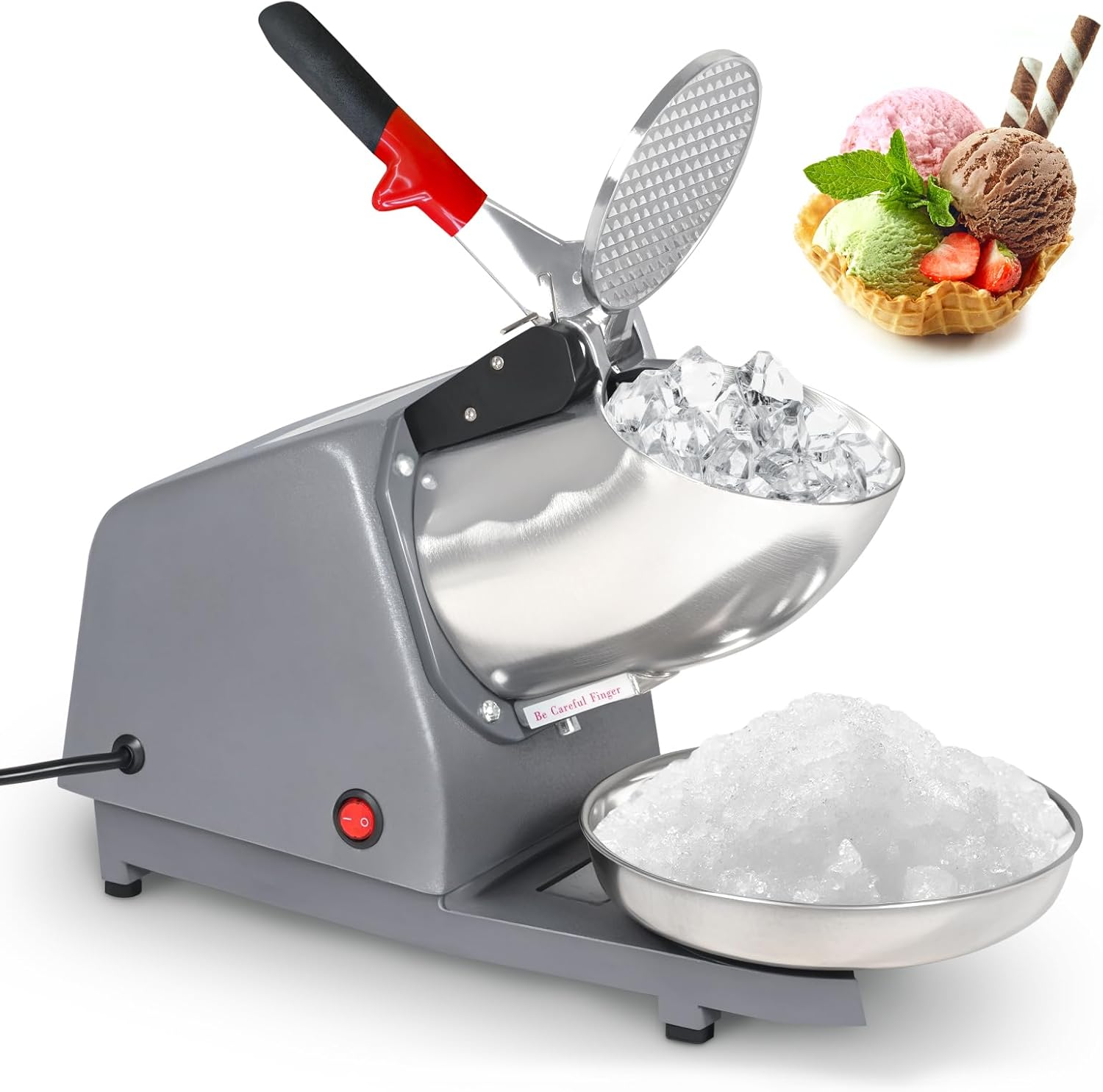 Advwin Shaved Ice Maker, 300W Electric Ice Crusher Stainless Steel Shaving Blade, (65Kg/Hr, 1400Rpm), Suitable for Home and Commercial Use