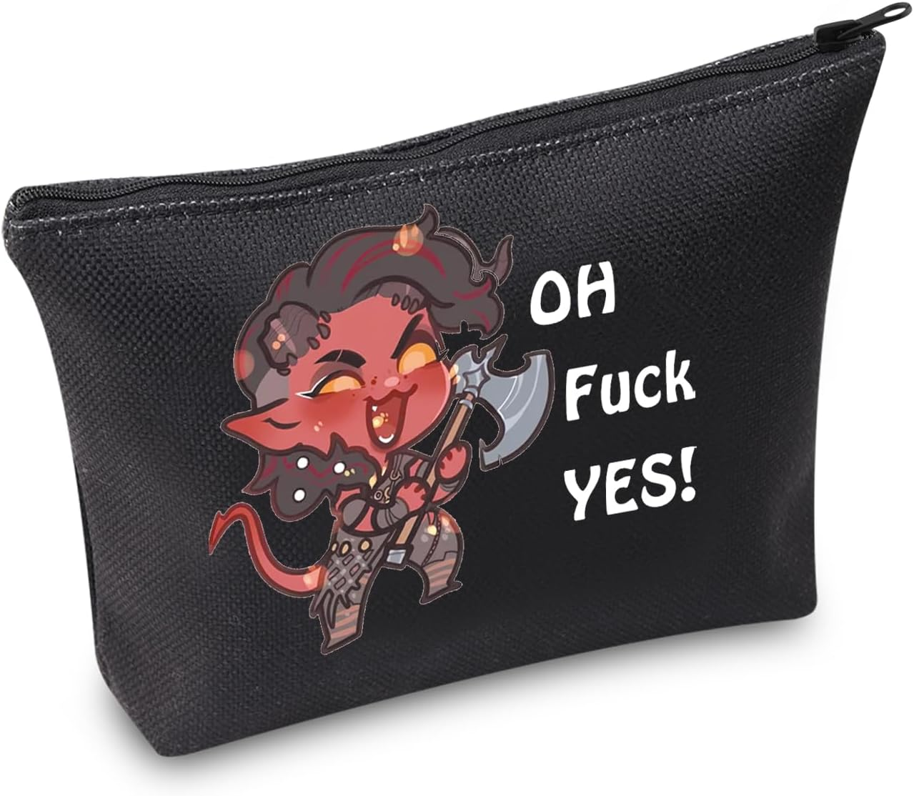 JXGZSO Oh F Yes Karlach Inspired Cosmetic Bag Funny RPG Gamer Gift BG3 Tiefling Makeup Bag, Oh F Yes Karlach Black, Zipper Makeup Bag image number 5