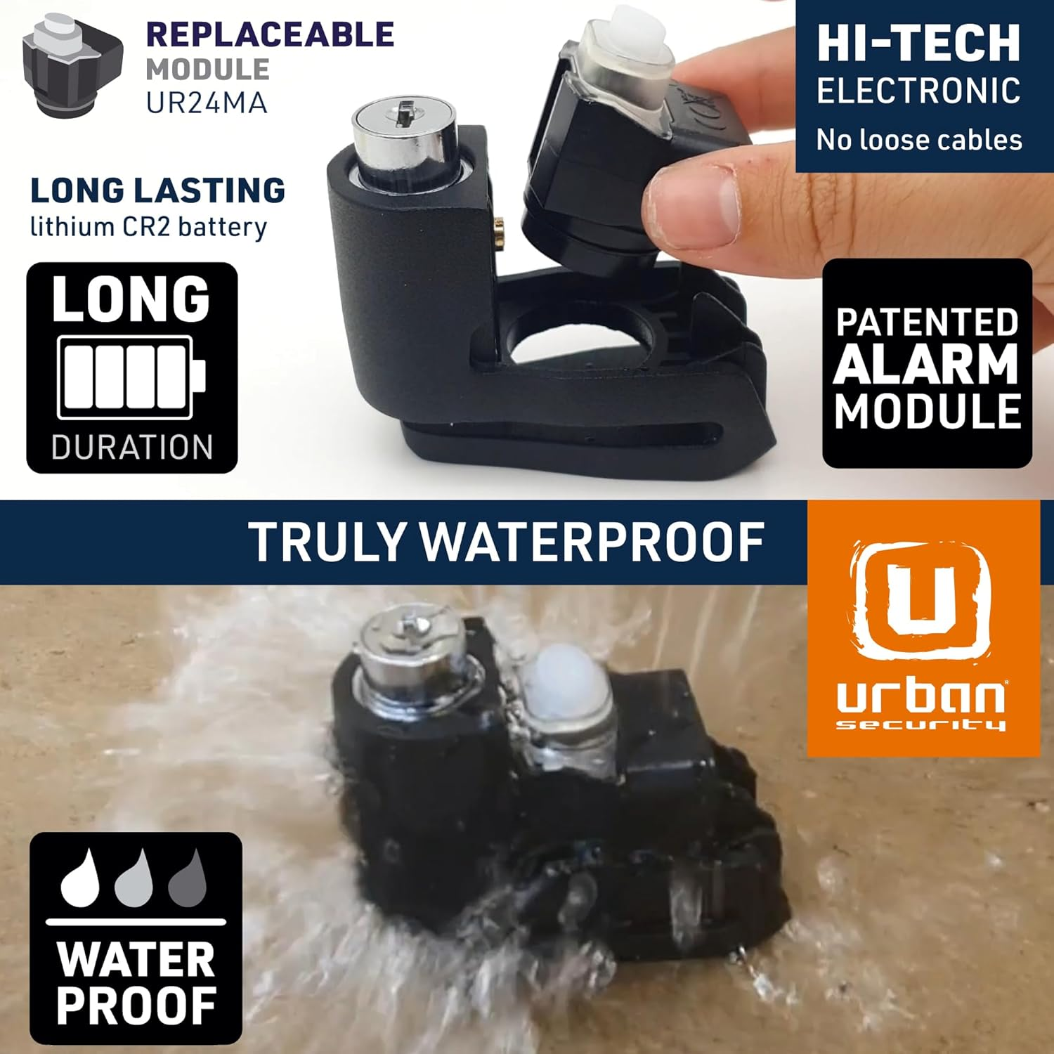 Urban UR6 Alarm Disc Lock 120Db On/Off, Warning Function A+ Sensitivity, Replaceable Alarm Module, Waterproof, Longlife Lithium Battery, Electronic Reminder, Universal Motorbikes, Bicycles, Scooters image number 5