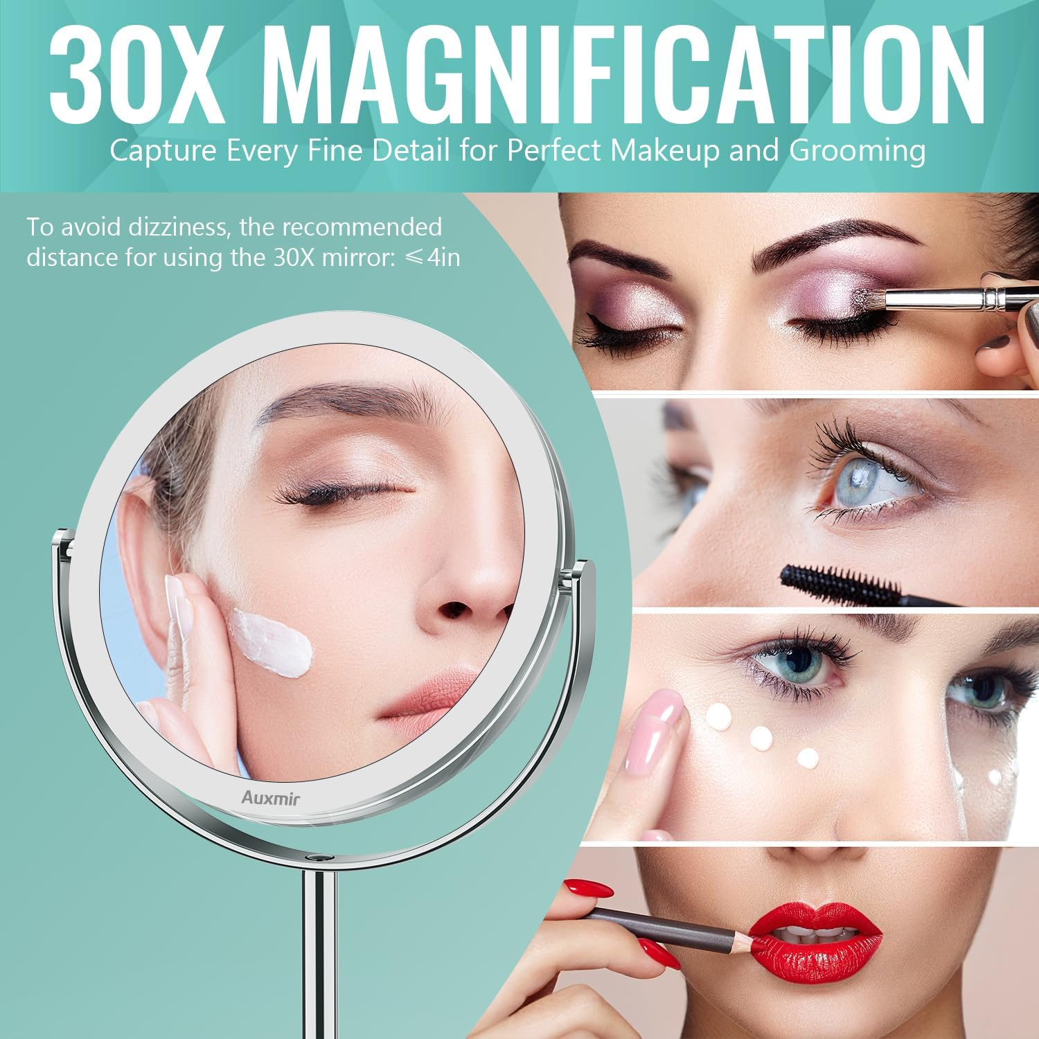 Auxmir Magnifying Mirror 30X /1X Makeup Mirror Double Sided with Magnification, round Vanity Tabletop Mirror Crystal-Like Style 360&deg; Rotation Portable for Dressing Table Desk Bathroom Bedroom Travel