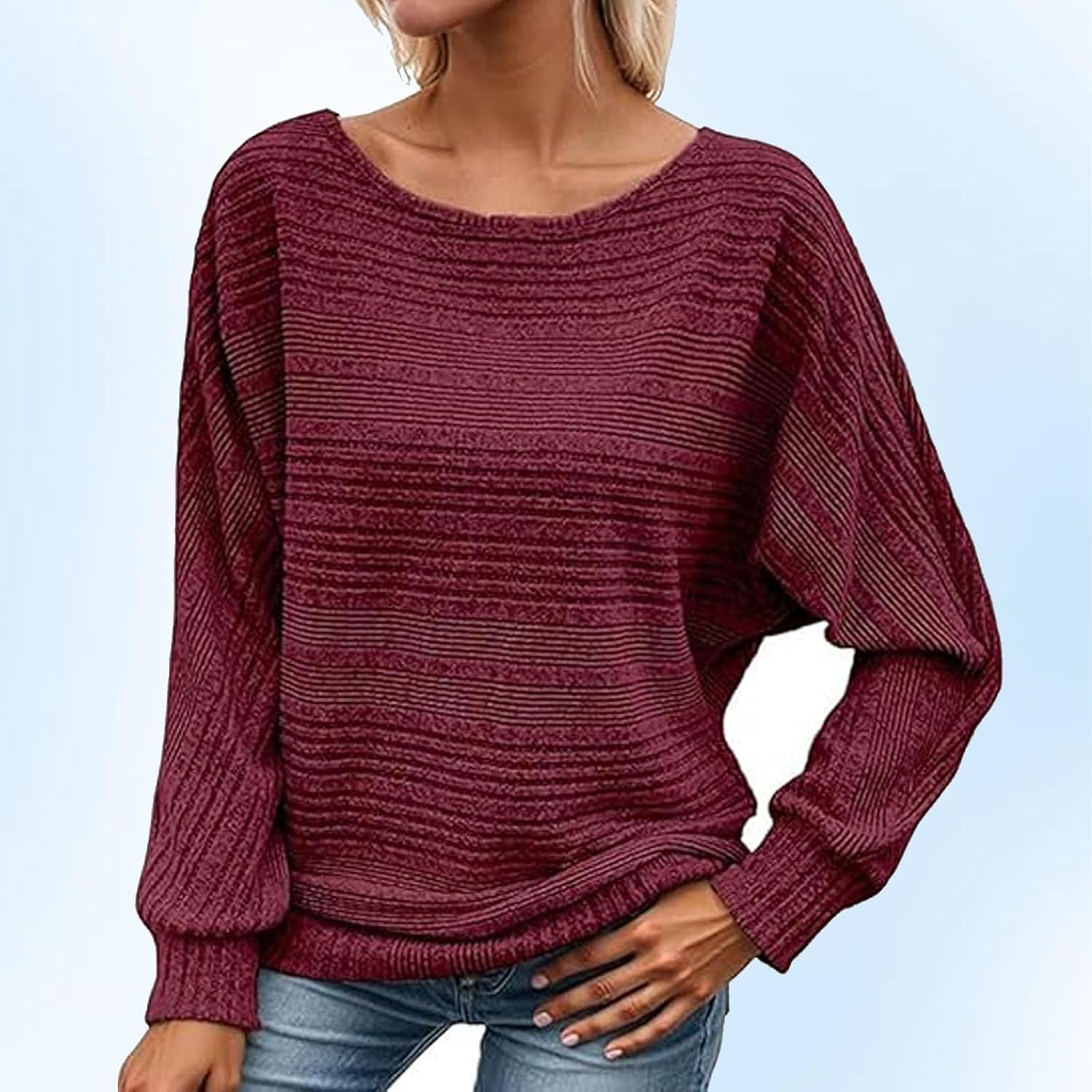 Women'S Batwing Sleeve Sweater - Lightweight Knit Pullover W/Crewneck, Long Sleeve Casual Tunic Top for Fall Winter Layering image number 1