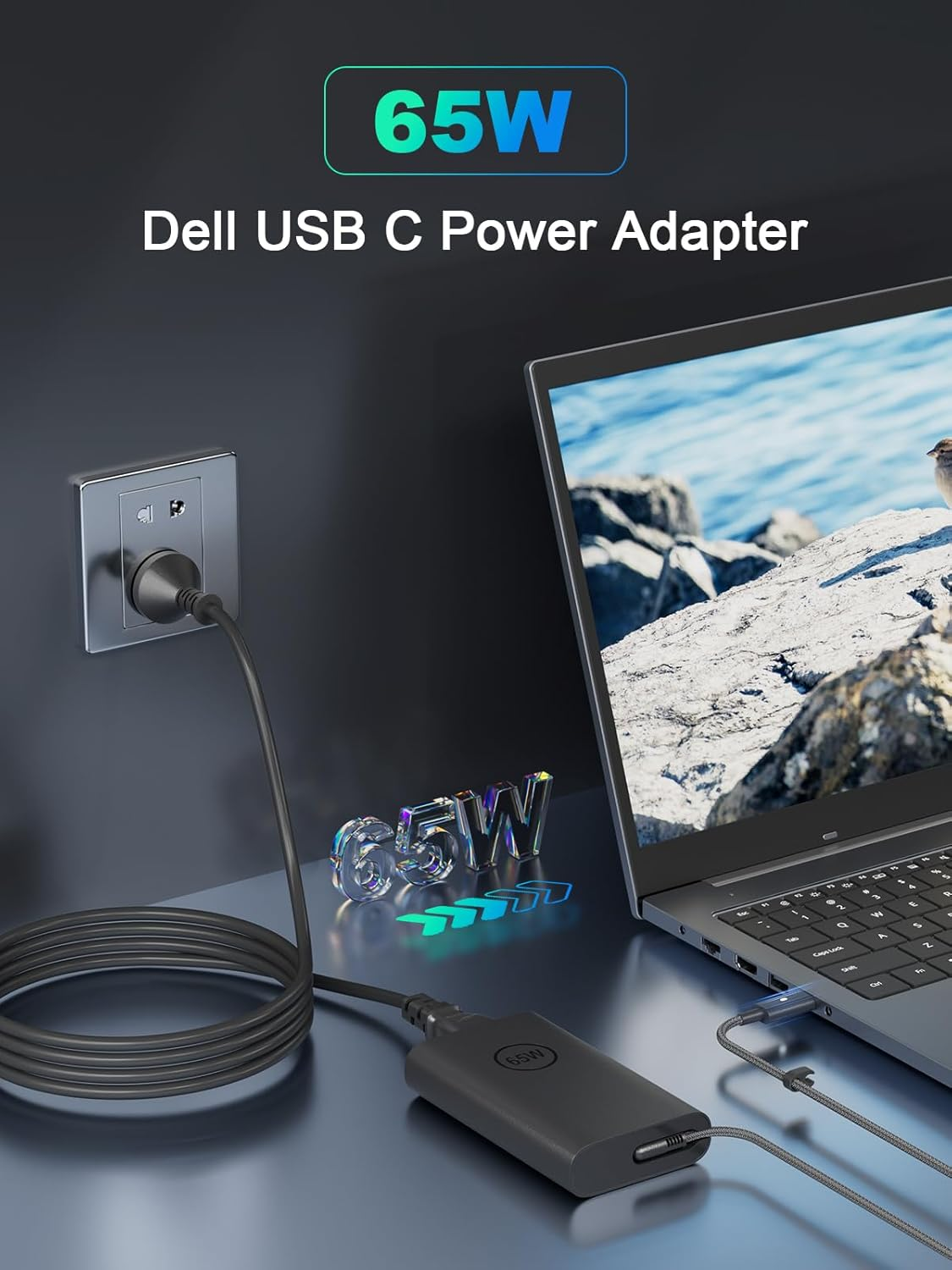 Dell 65W 45W USB-C Type C Laptop Charger for XPS 13 15 9345 9360 9550 9560 Latitude 5420 5520 7420 7480 7490 Chromebook 3100 3400 5190 AC Adapter Power Cord image number 5
