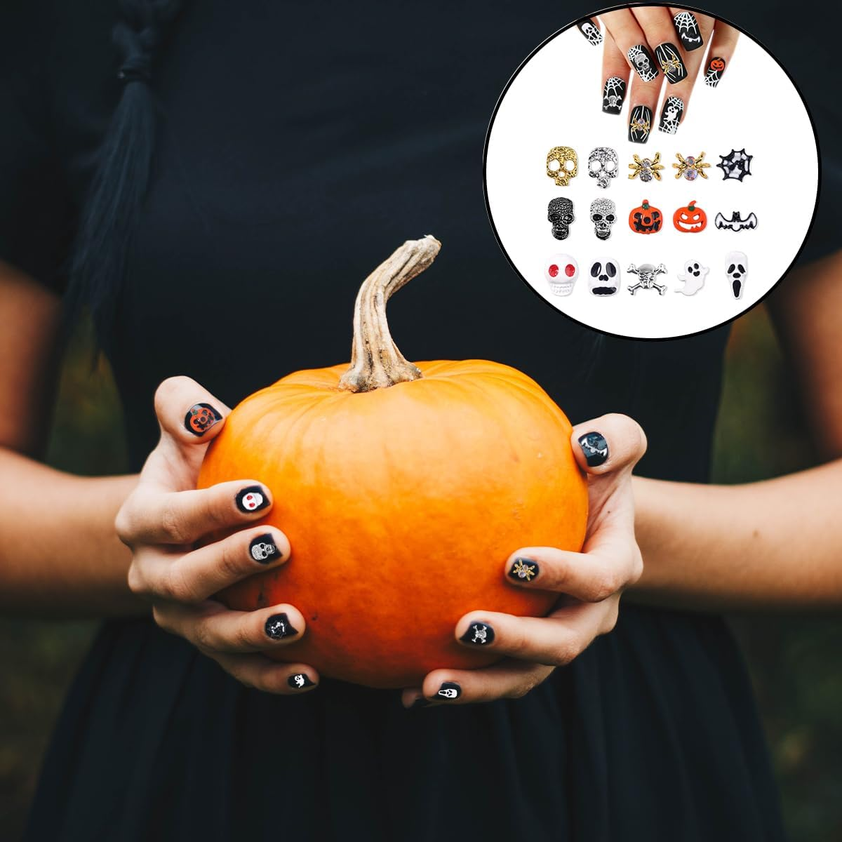 WELANE Halloween Nail Charms, 30 PCS Alloy Skeleton Pumpkin Ghost Spider Nails Decorations for DIY Nail Art, Jewelry Making,Cellphone Decorations (15 Kind) image number 6