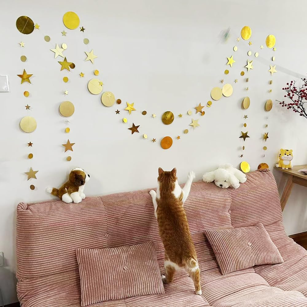 （48Pcs 156Inch） * 3 String Twinkle Little Star Party Garlands Glitter Hanging Moon Stars Decorations Banner Backdrop Decor for Ramadan Wedding Xmas Birthday EID Graduation (Gold) image number 1