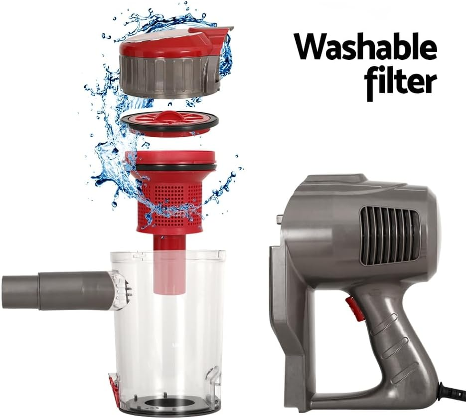 Devanti Stick Vacuum Cleaner, Corded Handheld Hand Held Strong Suction Bagless Brushless Handstick, Recharge 500W Compact Dustbuster Sweeper Dust Buster Portable for Home Car Stairs, Red image number 2