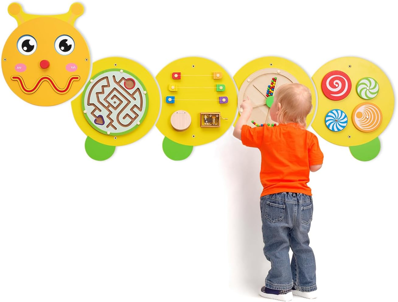 Caterpillar Montessori Busy Board,Sensory Board,Educational Toys,Activity Cube,Wall Toys,Daycare Furniture,Playroom Furniture,Interactive Toys,Wooden Toys,Learning Toys,Boys and Girls 6 M+ image number 2