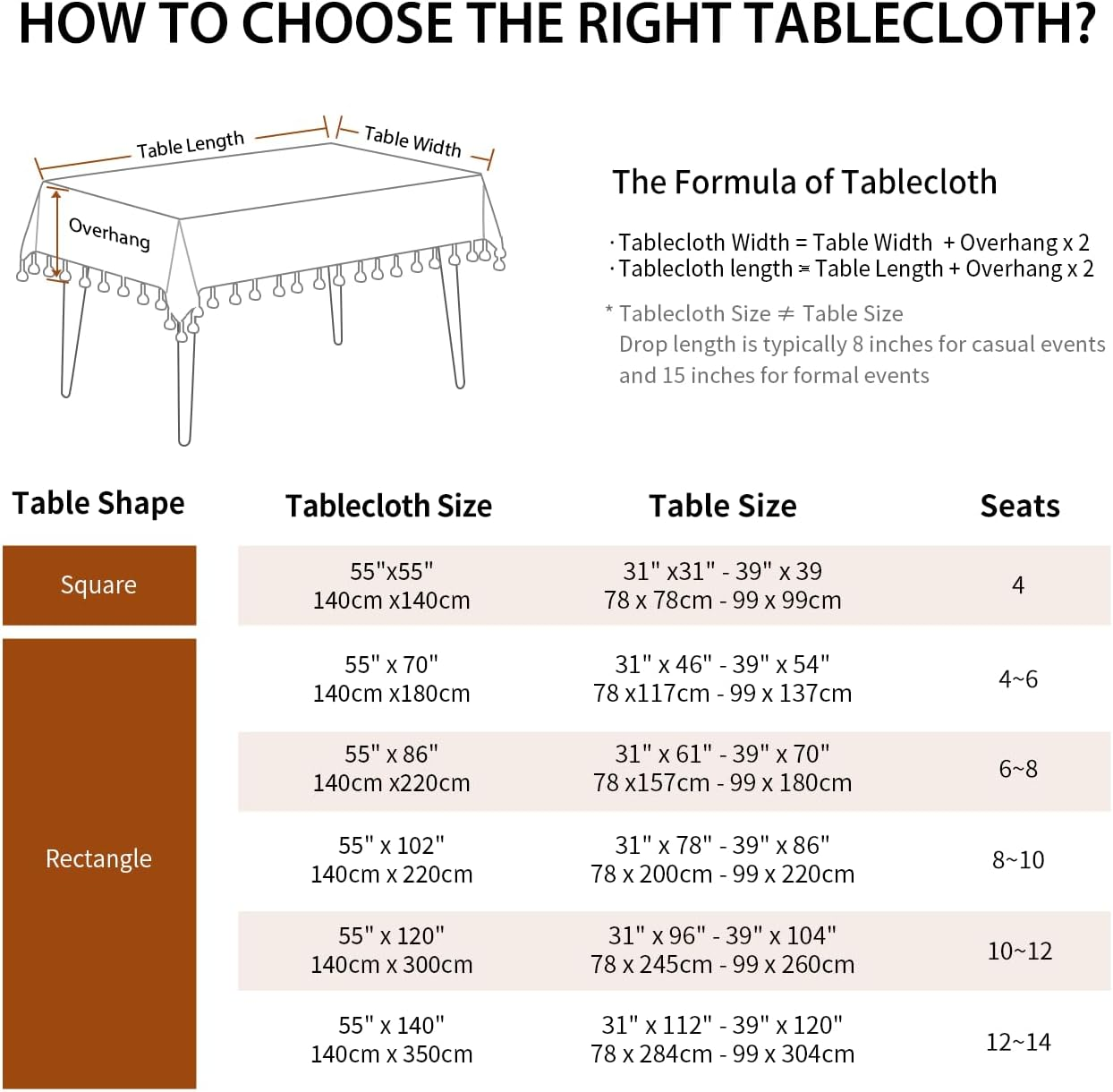 Warm Star Tablecloths,Cotton Linens Wrinkle Free Anti-Fading,Tabletop Decoration Washable Dust-Proof,Table Cover for Kitchen Dinning Party, Light Coffee, Rectangle/Oblong, 55''X102'',8-10 Seats