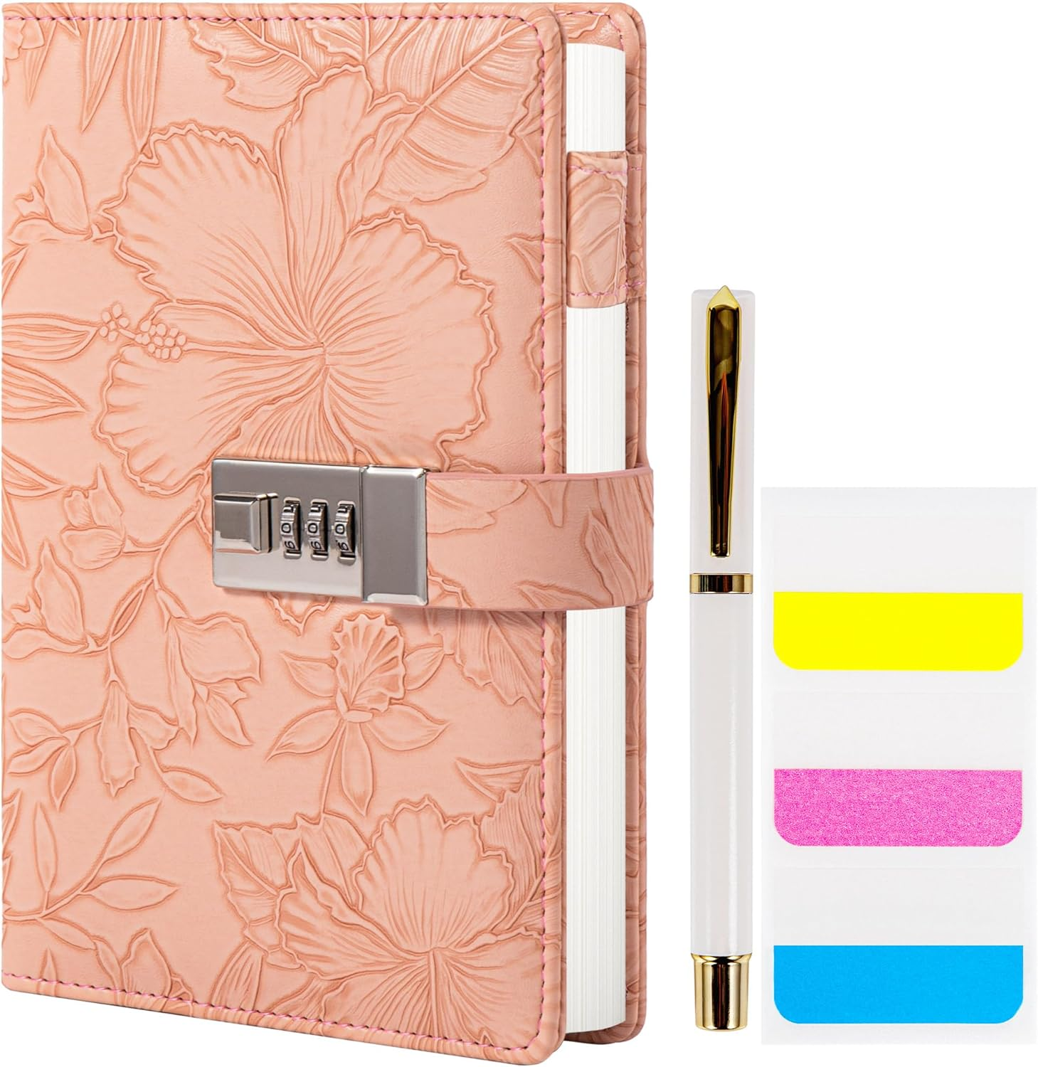 Diary with Lock for Women, 3D Embossed Journal with Lock, 224 Pages Wide Lined Notebooks, PU Leather with Pen and Stickers Planner Organizer for Women & Men - Deep Blue image number 6