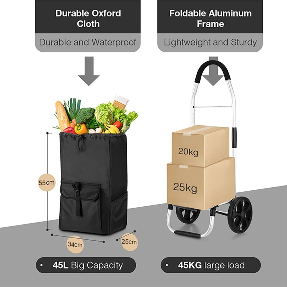 Portable Shopping Cart Foldable Shopping Trolley with Wheels Black - Black-016B image number 6